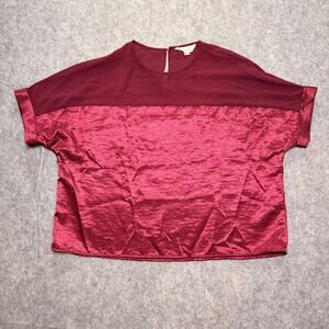 Vine & Love Womens Size M Burgundy Metallic Satin Chiffon Yoke Boxy Dolman Top